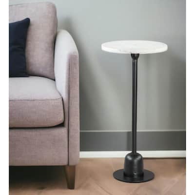 HomeRoots 25" White And Black Marble And Aluminum Round Pedestal End Table - 12' X '25.2' X '12