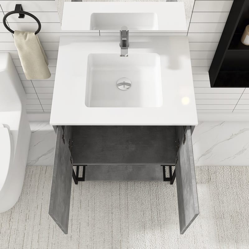 24-inch Freestanding Bath Vanity with White Cultured Mable Top