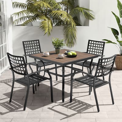 5-Piece Patio Outdoor Metal Dining Set with Umbrella Hole