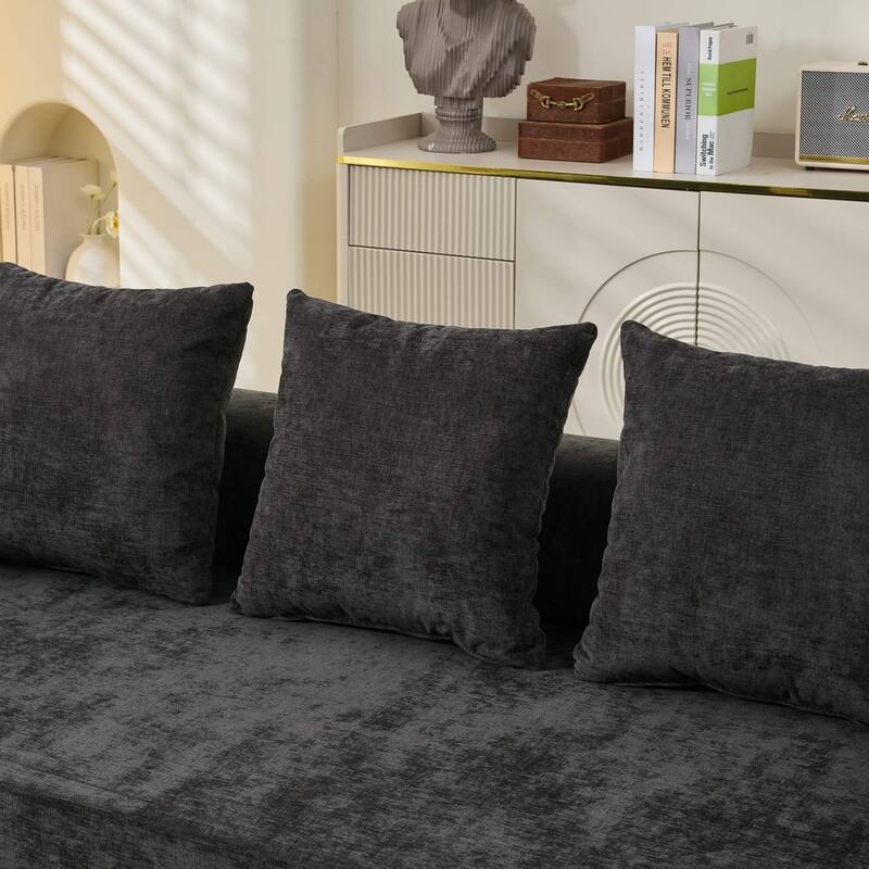 Chenille Folding Sofa Floor Sleeper Bed Chaise Lounger Couch 3-in-1 Comfy Mattress with Reversible Arm Pillows and Non-slip Pad