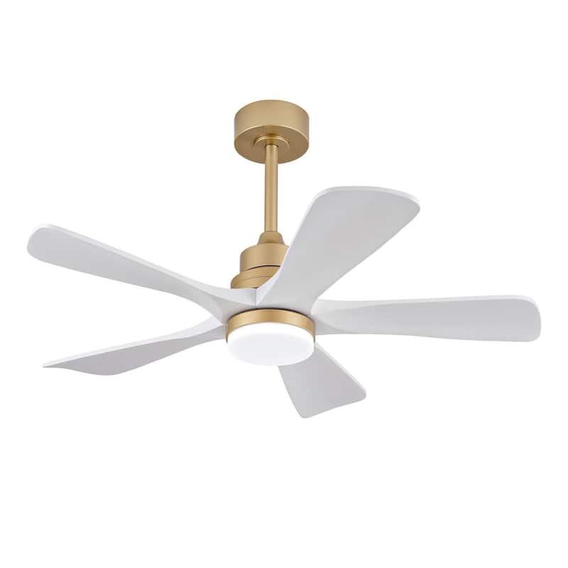 42/52 Inch Ceiling Fan,Electric Fan with Lights & Remote Control,Dimmable 3-Color LED - 42 Inches - Gold and White Solid wood Blades