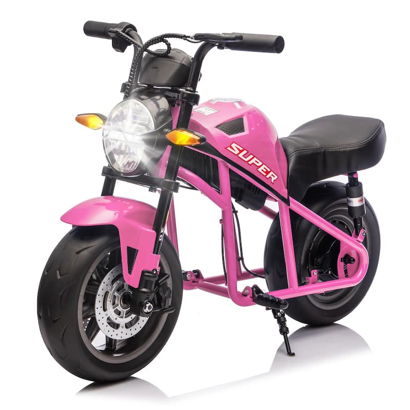 Simple Electric Bike Pink Kids Electric Motorcycle 24V Ride-On Motorcycle with Built-in Music & LED Lights
