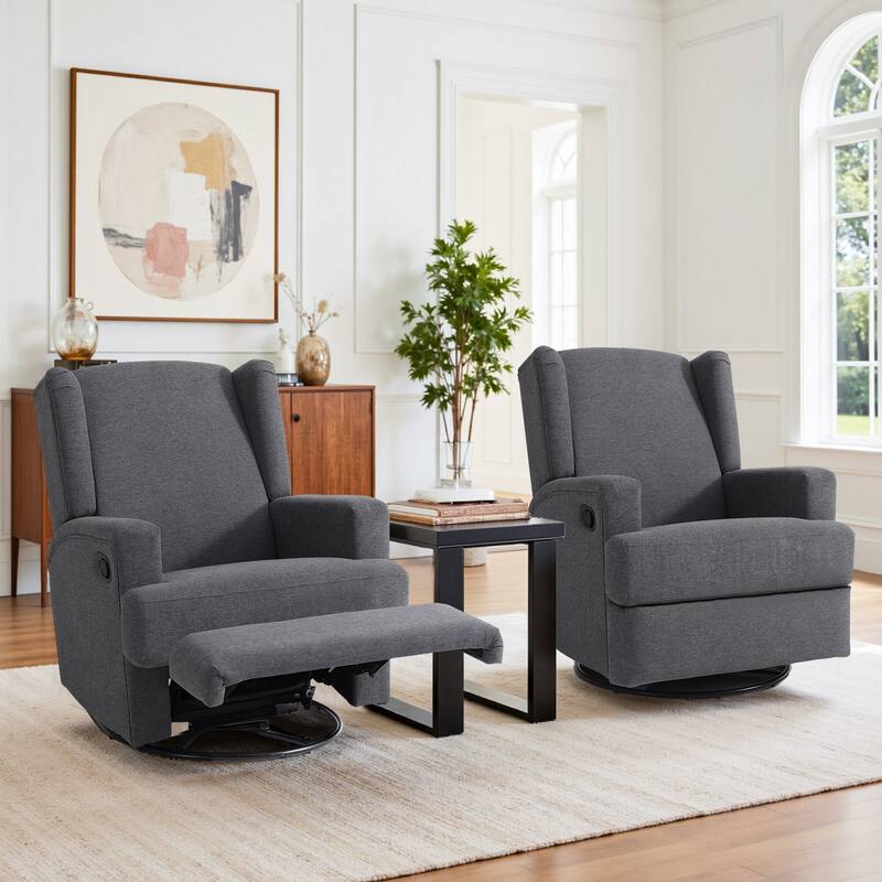 31'' W Manual Glider Swivel Glider Rocker Recliner Nursery Set of 2 - Grey