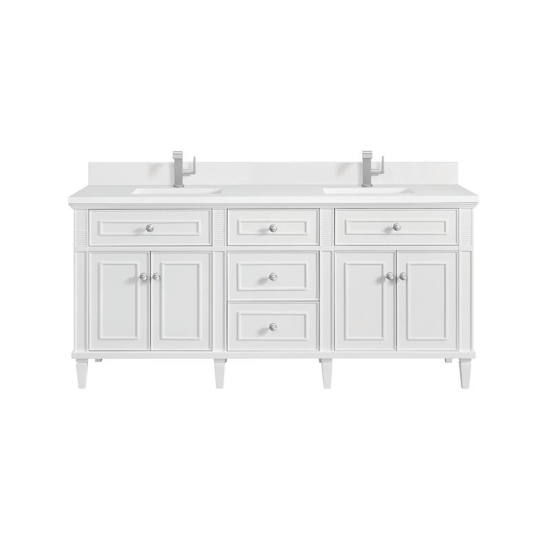 James Martin Vanities Lorelai 72" Double Vanity, Bright White - White Zeus - Single Hole