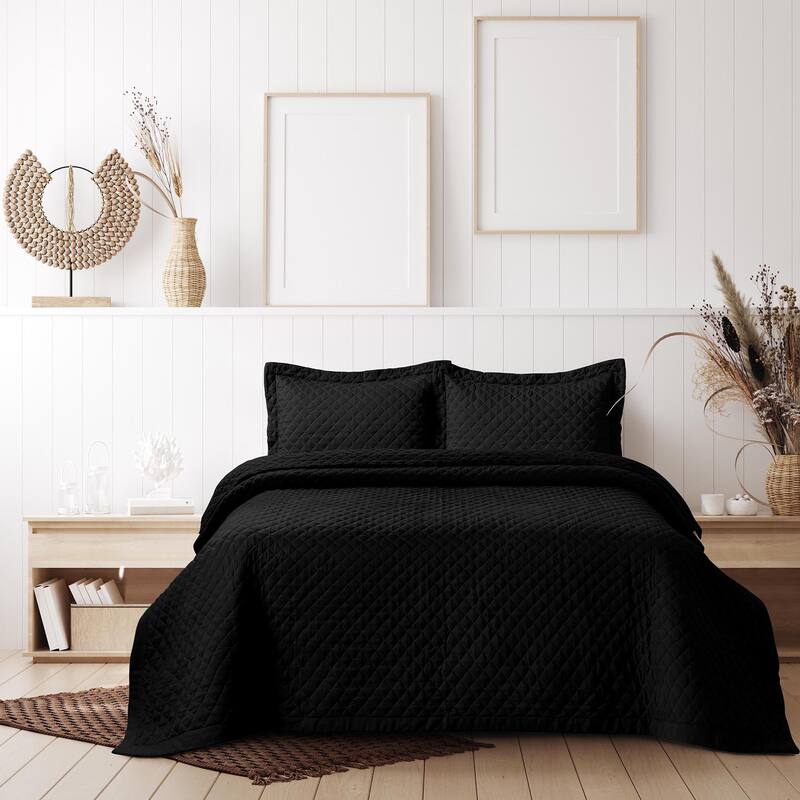 Brisbane Solid Oversized Quilt Set - Black - Twin