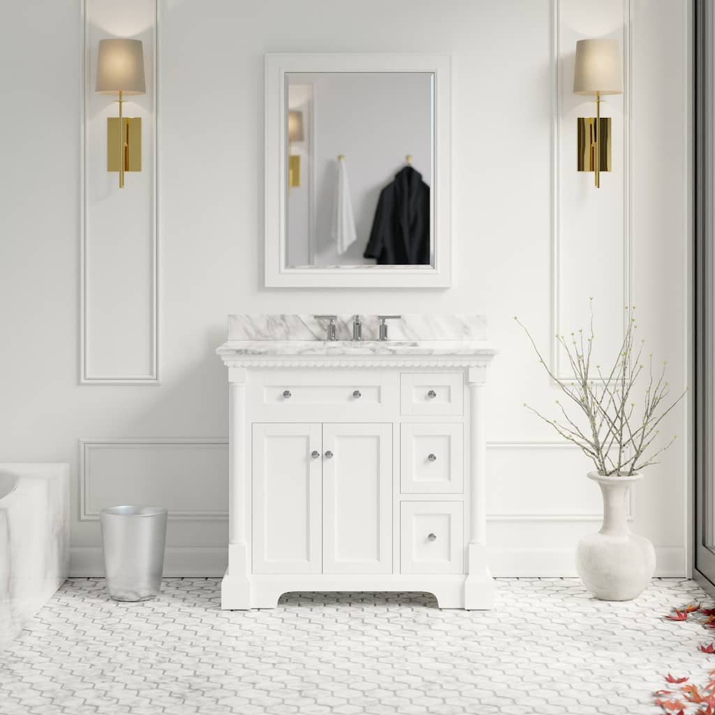 KitchenBathCollection Sydney 36" Bathroom Vanity with Carrara Marble Top
