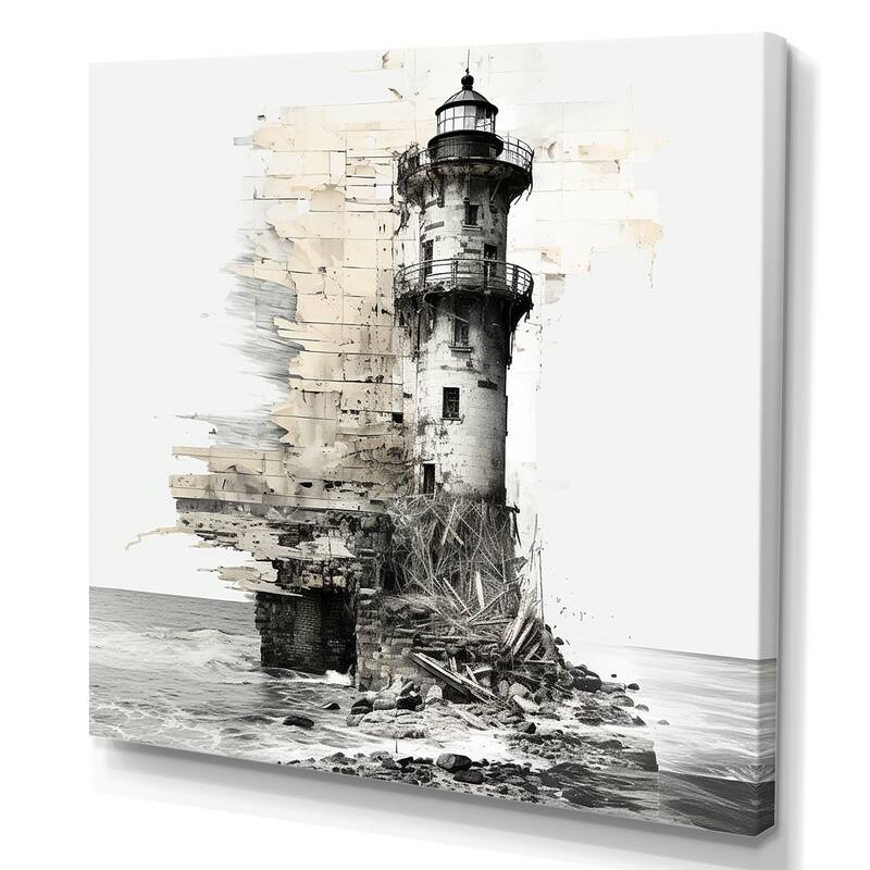 Designart "Mysterious Black And White Lighthouse I" Coastal Wall Art