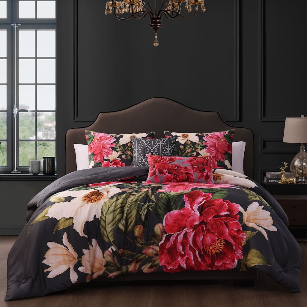 Bebejan Flower Garland 200 Thread Count 100% Cotton Sateen 5 Piece Reversible Comforter Set
