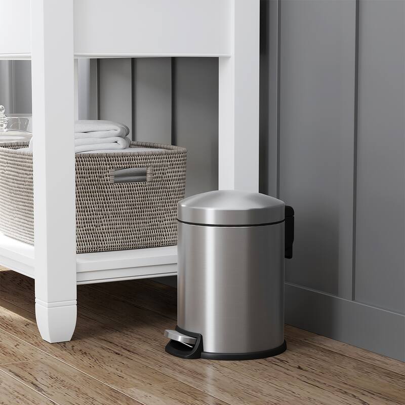 Innovaze 1.32 Gal./3 Liter Stainless Steel Round Step-on Trash Can for Bathroom and Office