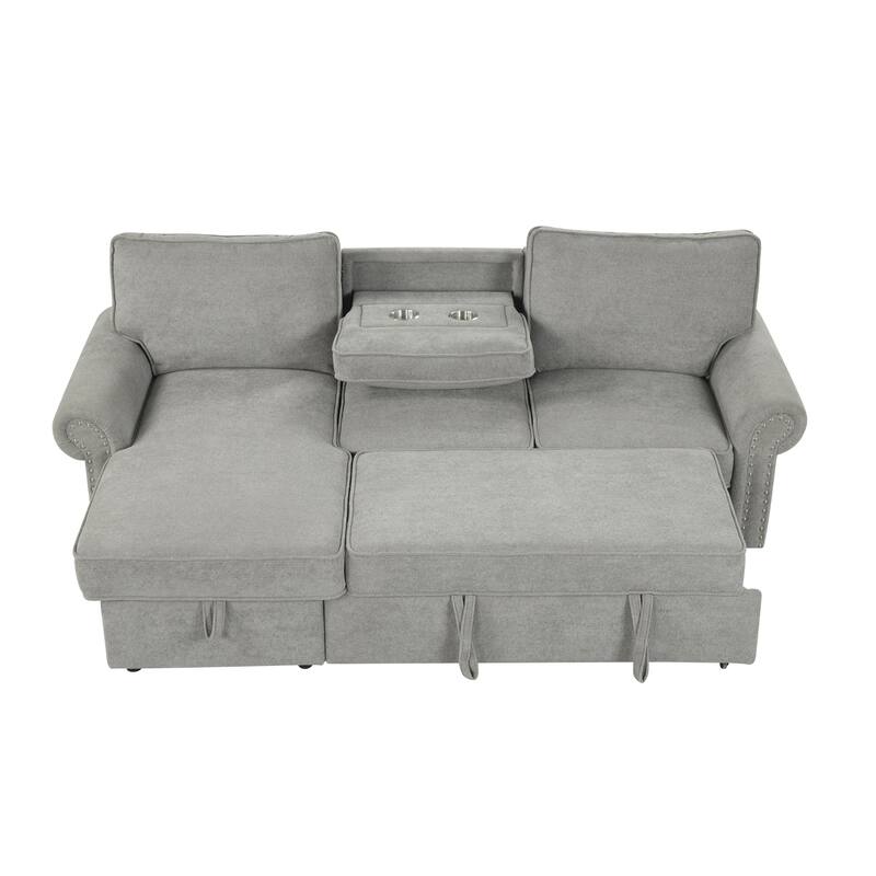 Roomfitters 95" Convertible Sectional Sleeper Sofa L-Shaped Couch with Storage Chaise and Pull Out Bed for Living Room
