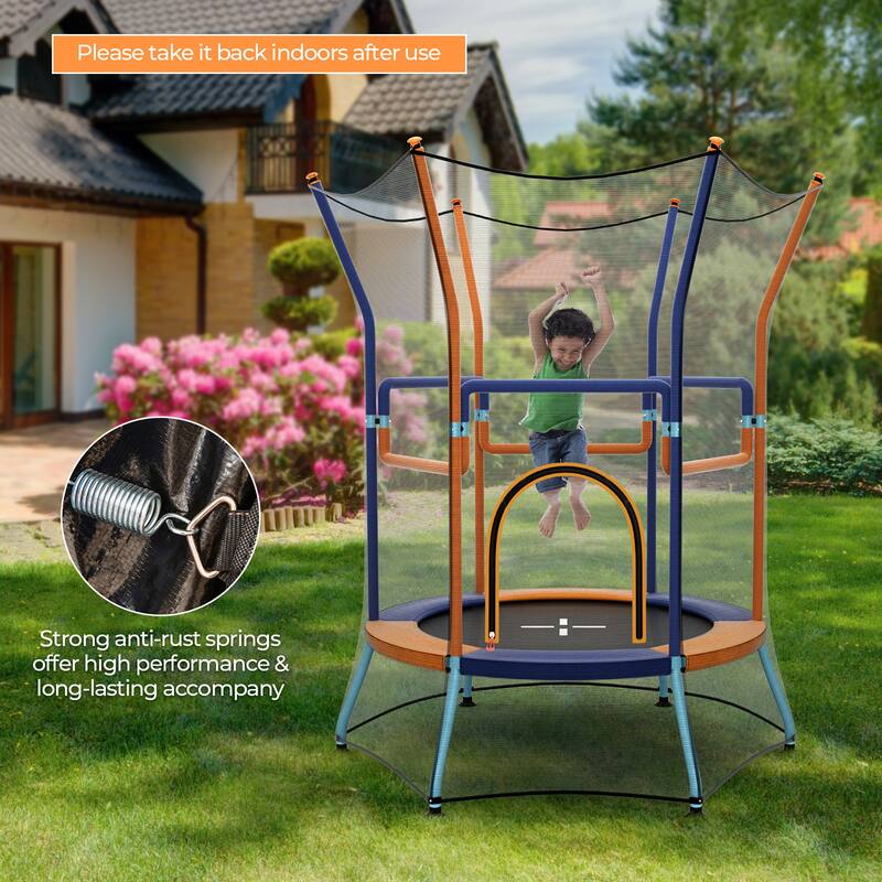 Gymax Kids Mini Trampoline w/ 59'' Higher Enclosure Net Seamless