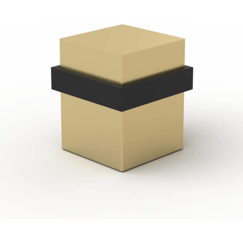 Mega Handles 1.5 Inch Square Floor-Mounted Door Stopper | Heavy Duty Zinc Door Knob and Wall Protection - Satin Brass