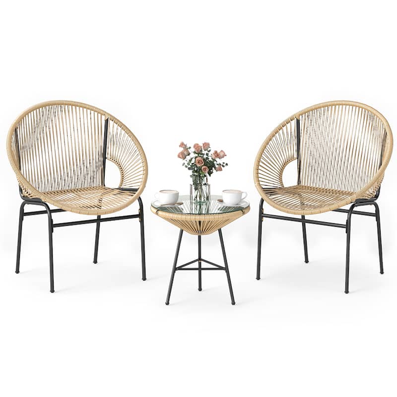 Gymax 3-Piece Wicker Patio Bistro SetOutdoor Acapulco Chairs and - Beige