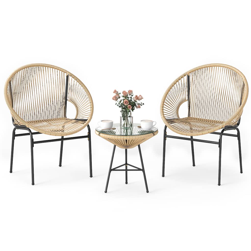 Gymax 3-Piece Wicker Patio Bistro SetOutdoor Acapulco Chairs and