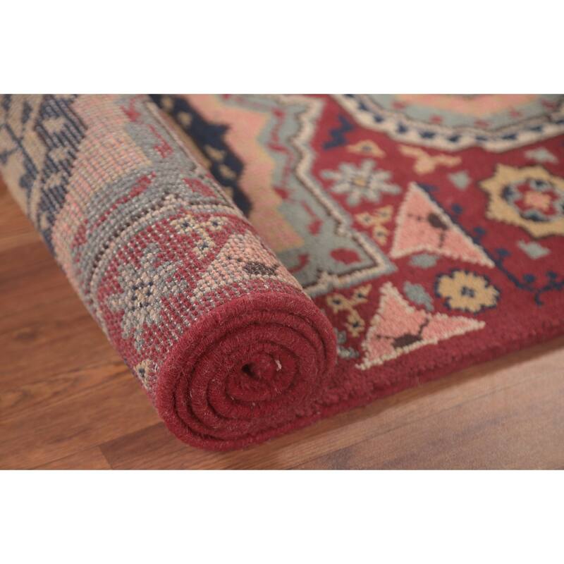 Geometric Red Kazak Oriental Runner Rug Handmade Wool Carpet - 2'5"x 8'1"