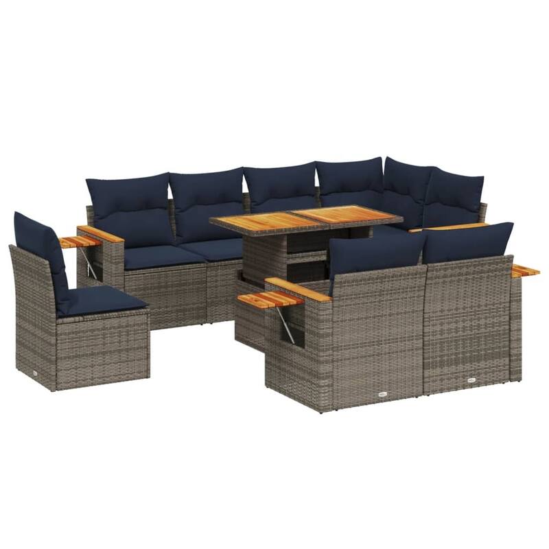 vidaXL Patio Sofa Set with Cushions Outdoor Furniture 9 Piece Poly Rattan