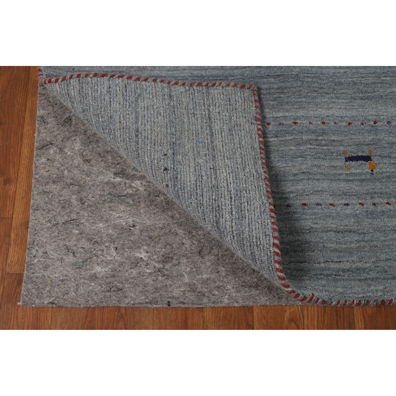 Hand Knotted Oriental 100% Wool Carpet Tribal Stripe Greys & Charcoal Gabbeh Area Rug - 8' 4'' X 5' 2''