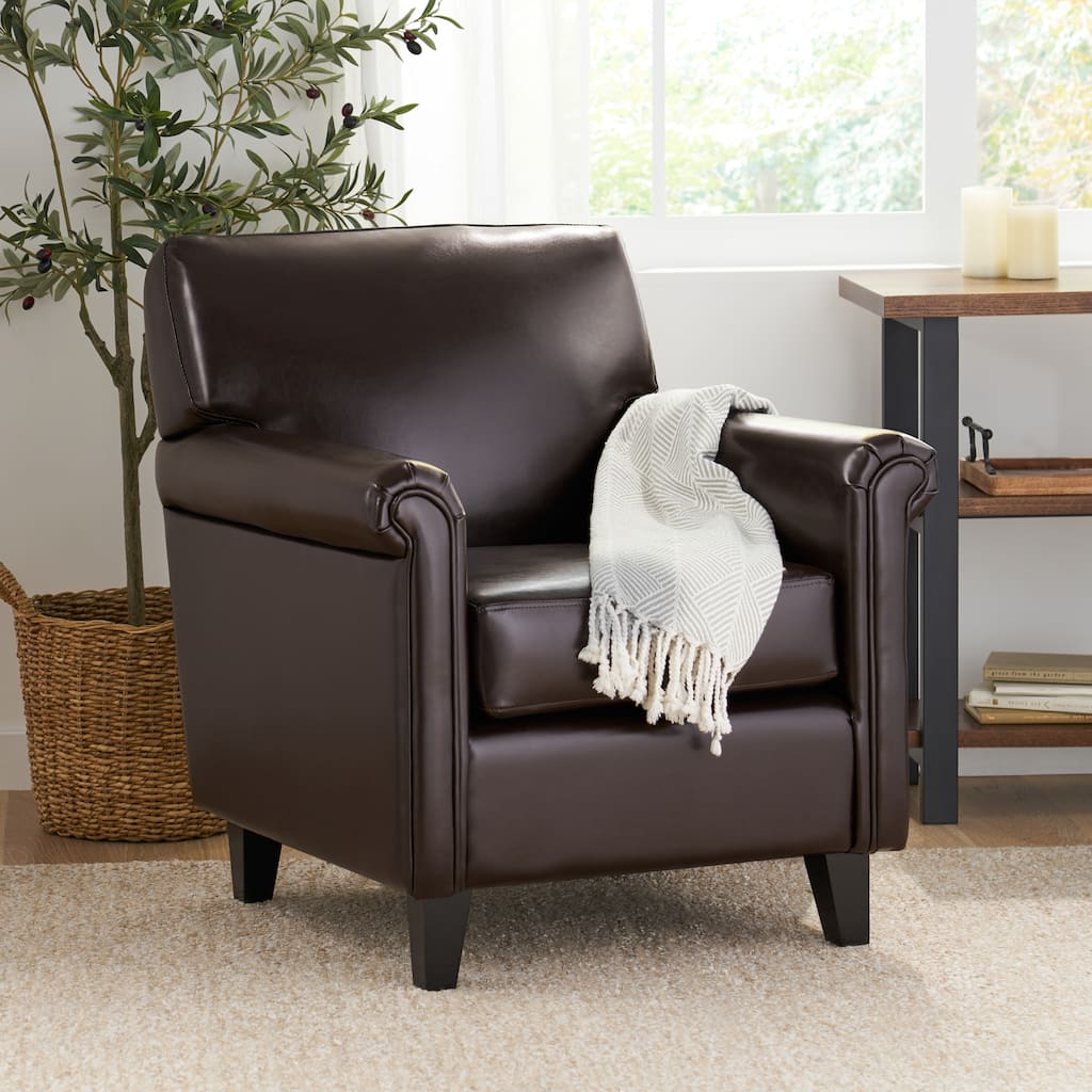 Leeds Brown Bonded Leather Club Chair by Christopher Knight Home
