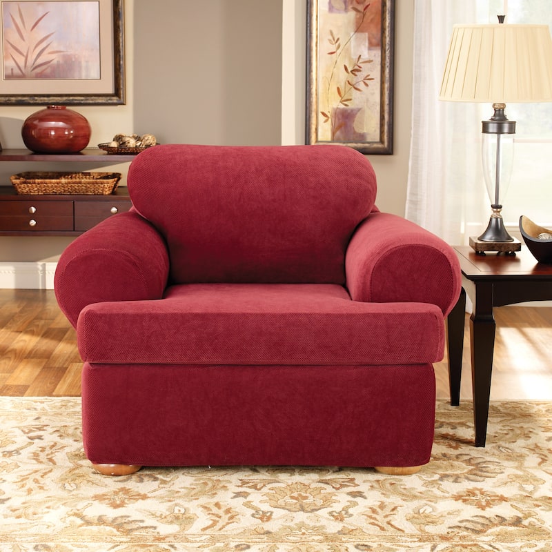 SureFit Stretch Pique 2 Piece T Cushion Chair Slipcover - Garnet