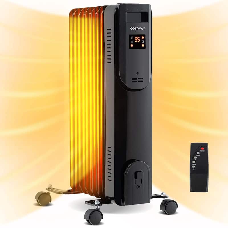 Costway Oil Radiant Heater with Adjustable Thermostat Remote Overheat - See Details - Black - See Details