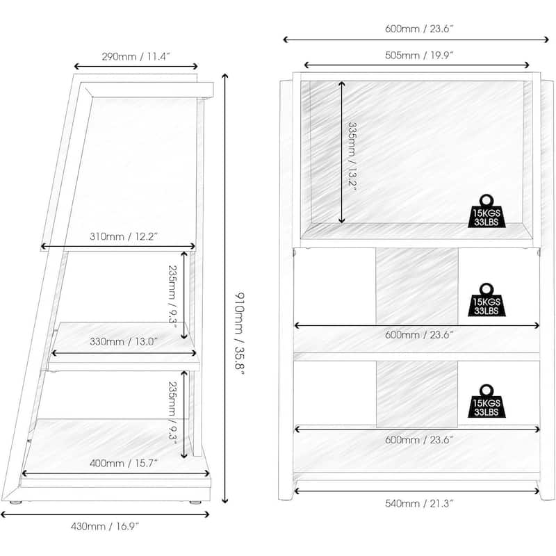 Fenge Bookcase, 4 Tier Open Bookshelf - 16.9"D x 23.6" W x 35.8" H
