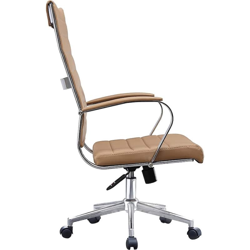 Modern Brown High Back Office Chair Ribbed PU Leather Swivel Conference Room Computer Desk Visitor Vintage Retro Boss