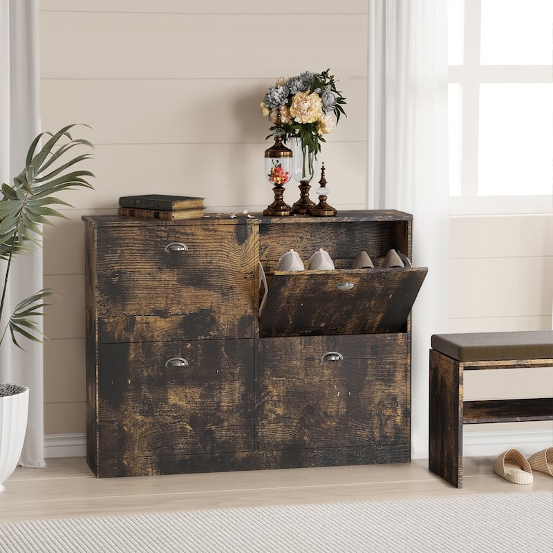 Shoe Cabinet, Hidden Slim Narrow Shoe Rack Cabinet with 4 Drawers for Entryway, Foyer, Hallway, Bedroom