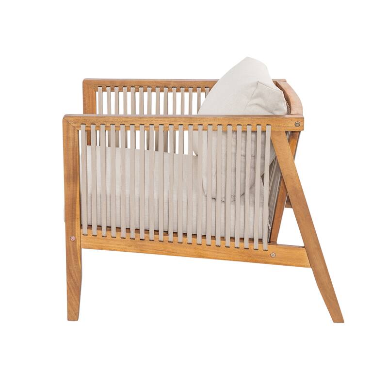 Christopher Knight Home - Outdoor Modern Solid Acacia Wood with Handwoven Rope Sides and Cushions Weather-Resistant