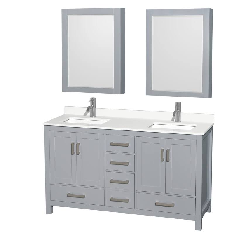Wyndham Collection WCS141460D-QTZ-UNSMED Sheffield 60" Free Standing - Gray / White Quartz Top / Brushed Chrome Hardware