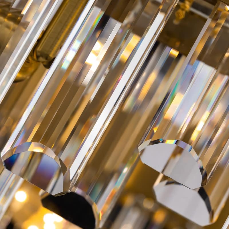 24 in. 2-Tier Modern Crystal Chandelier Brass Gold Round Crystal Raindrop Chandelier Contemporary Pendant Light for Dining Room