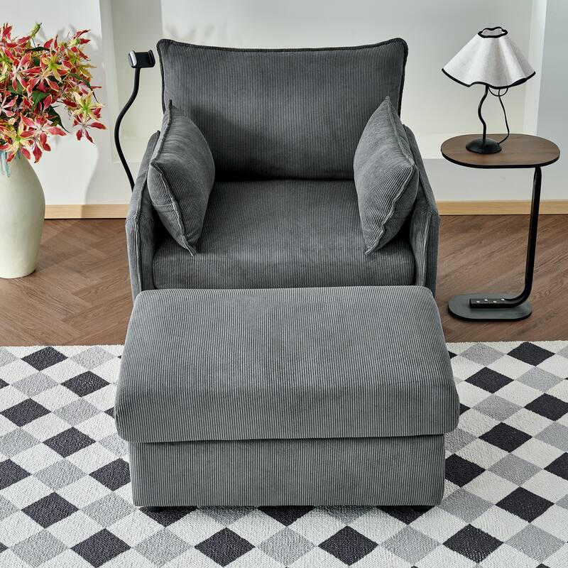 55"Oversized Chaise Lounge Chair with Ottoman and Storage, Upholstered Deep Seat Chaise Lounge with Pillows
