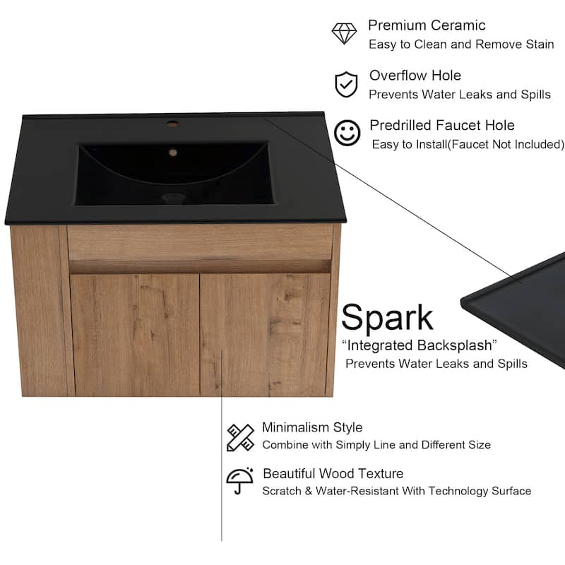 30 inch Wood Wall-Mounted Bathroom Vanity Set with Integrated Ceramic Sink
