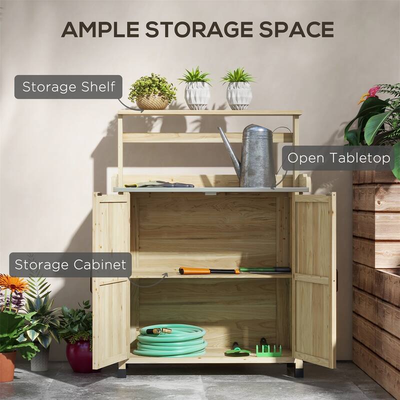 Outsunny Potting Bench,Outdoor Wooden Potting Tablet,Garden Work Bench