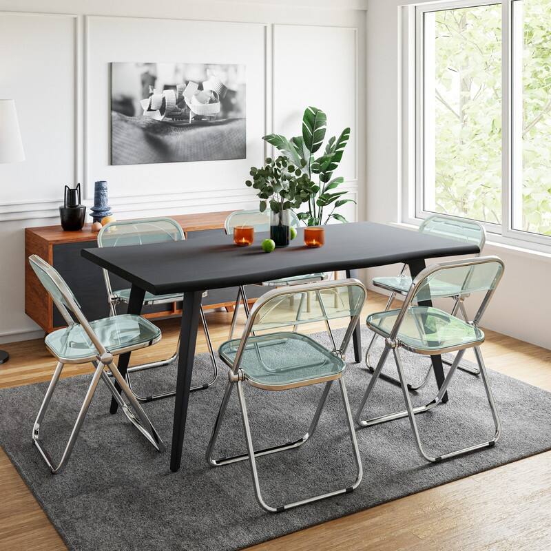 Lawrence Modern Acrylic Folding Chair with Chrome Steel Frame and Accent Transparent Design for Dining or Living Room (Set of 2)