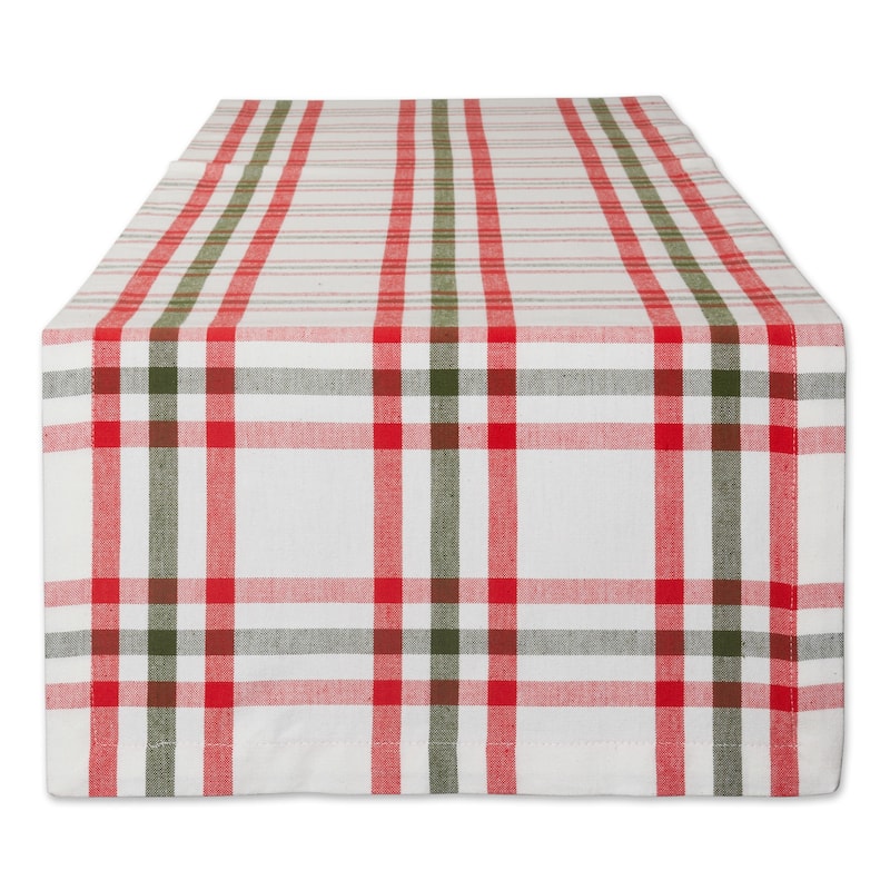 Wide Plaid Cotton Table Runner - 108" - White and Green