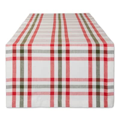 Wide Plaid Cotton Table Runner - 108" - White and Green