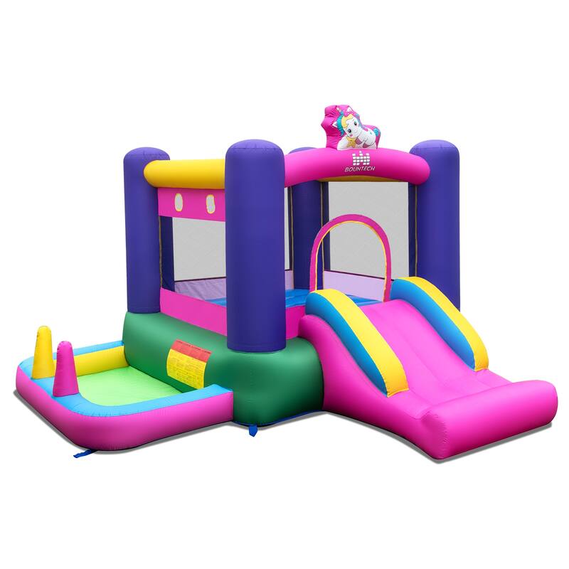 Gymax Inflatable Bounce House Kids 6-in-1 Bouncy Castle Pitching Game