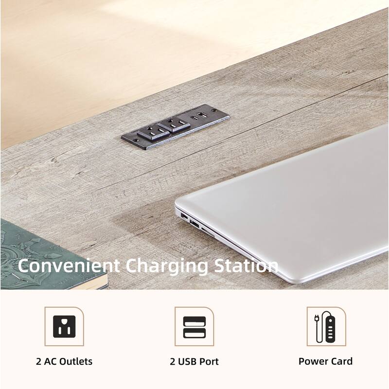 L Shaped Desk Set of 2, Wood Office Desk with Charging Station