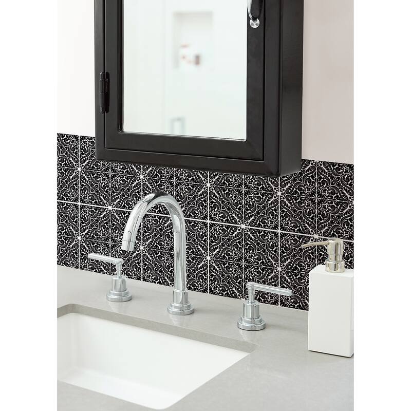 WallPops Dawson Black Embossed Peel and Stick Backsplash Tiles