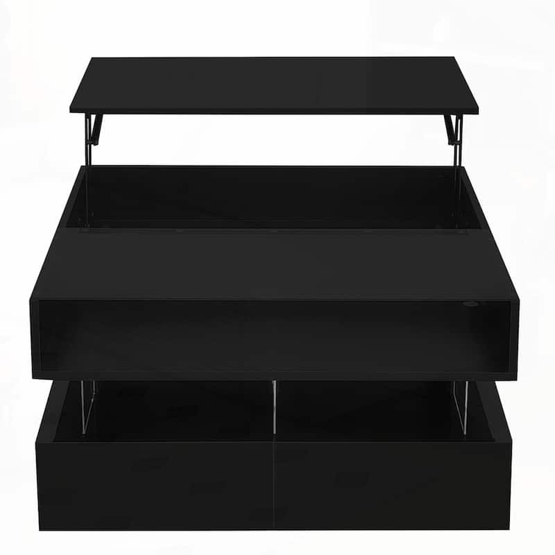 Square Coffee Table with Glass Top and High-Gloss Finish