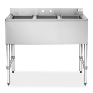 3 Compartment NSF Stainless Steel Commercial Bar Sink by GRIDMANN - Silver