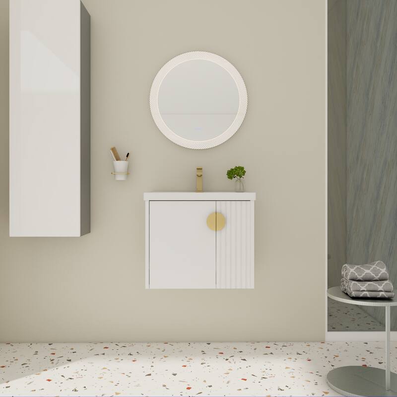 Modern Wall-Mounted Bathroom Vanity with Ceramic Sink, Soft-Close Doors, and 3 Pairs of Metal Handles for Customization