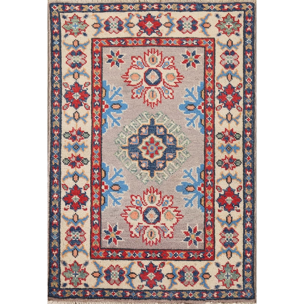 Gray Kazak Oriental Foyer Rug Hand-Knotted Wool Carpet - 2'1" x 3'1"