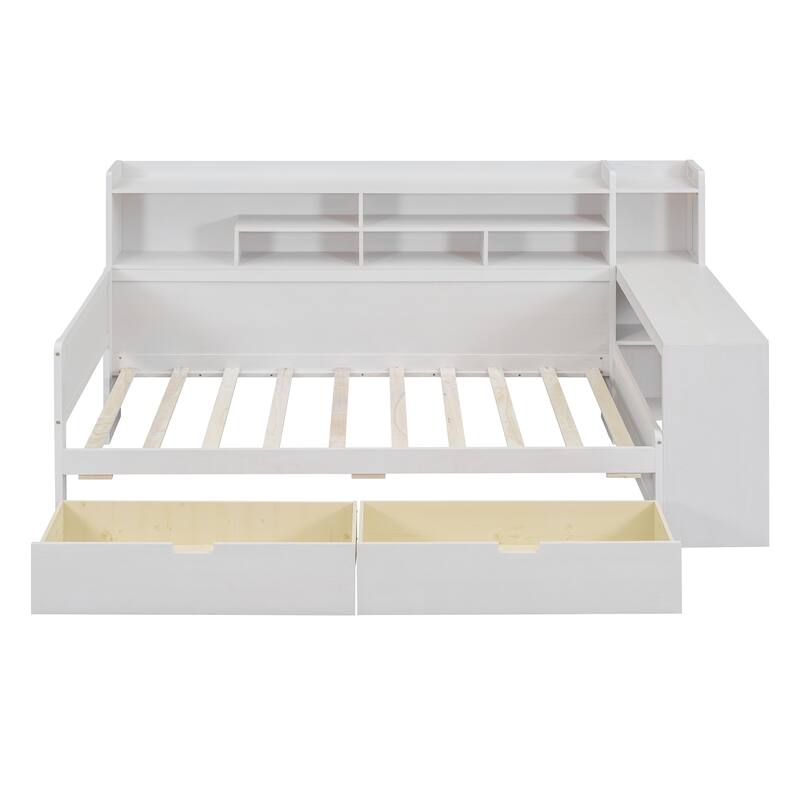 Multifunctional Twin Daybed with Desk, Storage Shelves, and Drawers - Perfect for Small Rooms