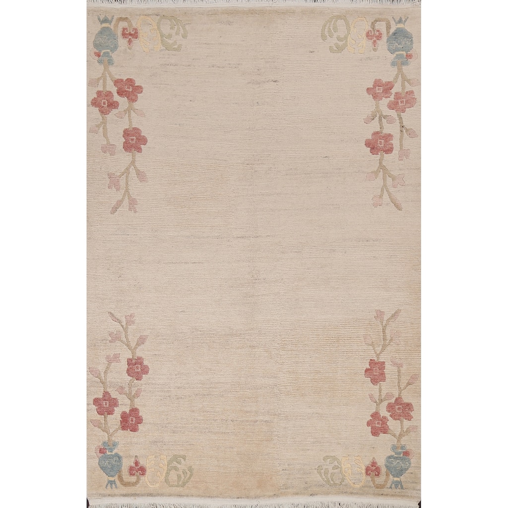 Vegetable Dye Nature Print Nepalese Wool Area Rug Hand-knotted Carpet - 5'6" x 7'7"