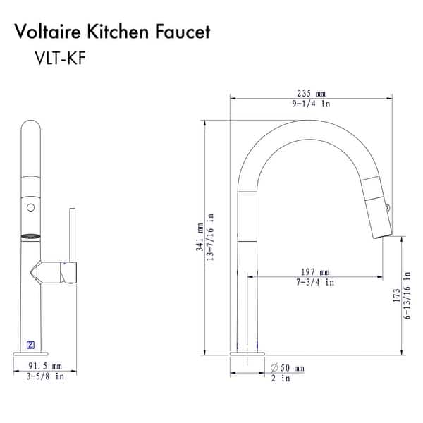 dimension image slide 1 of 2, ZLINE Voltaire Kitchen Faucet
