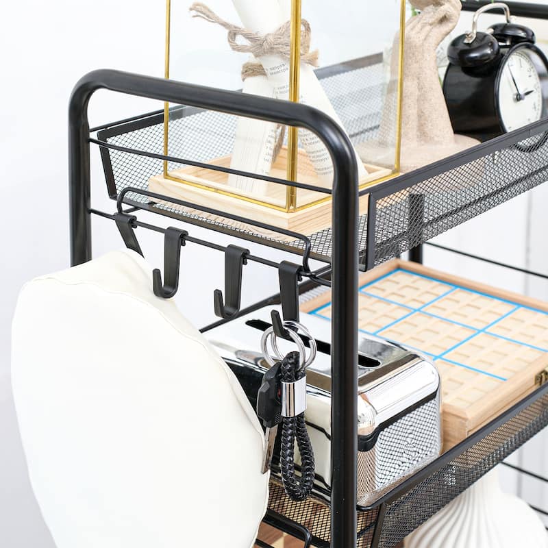 5 Tier Utility Rolling cart, Metal Storage cart, Kitchen cart with Removable Mesh Baskets - Black