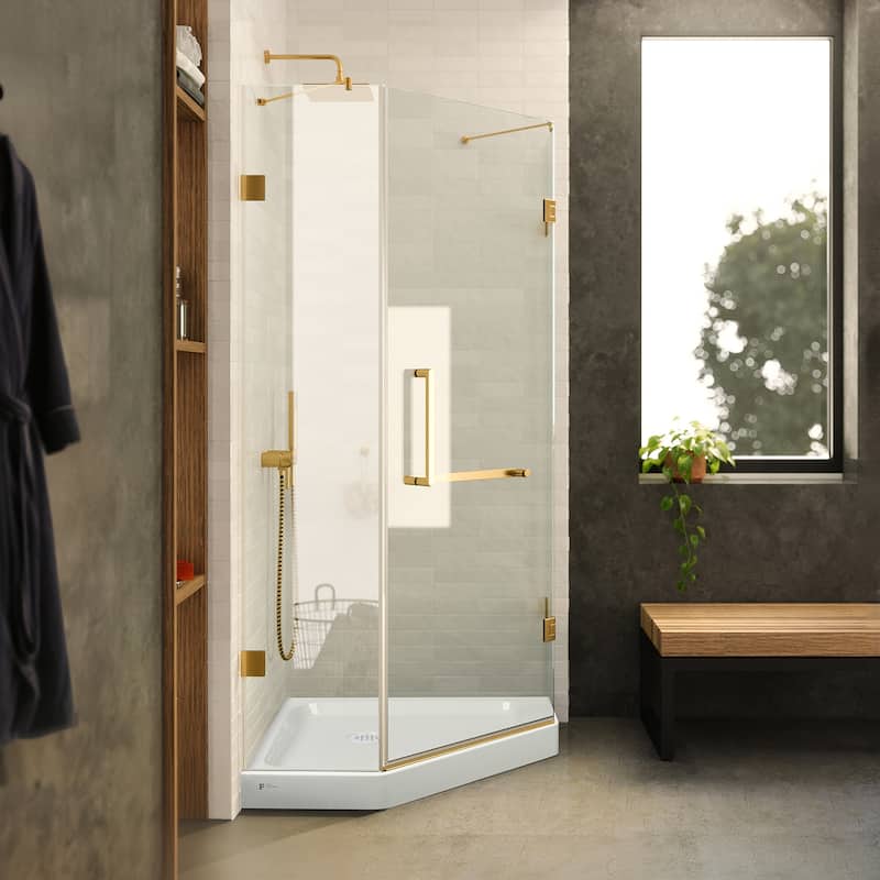Neo Angle, Acrylic Shower Base with Compatible Glass Frameless Shower Enclosure