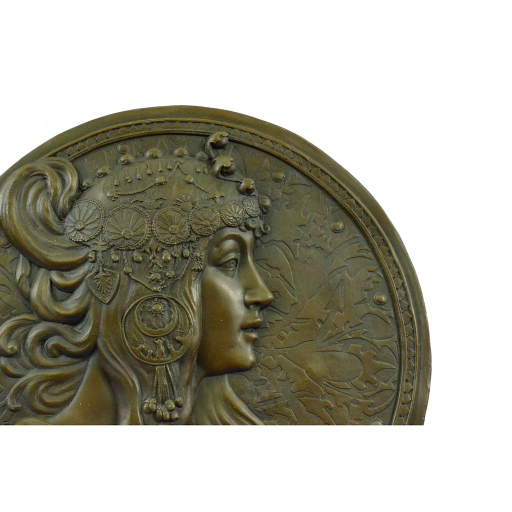 Signed Original Emperor Egyptian Princess Wall Mount Bas Relief Bronze Sculpture