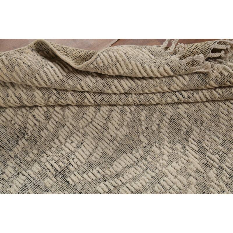 Beige Abstract Moroccan Oriental Area Rug Hand-Knotted Wool Carpet - 4'11"x 8'3"